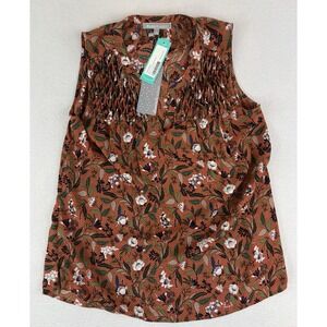 DANIEL RAINN Sleeveless Smocked Bib Blouse Women's Small Cottagecore Floral NWT‎